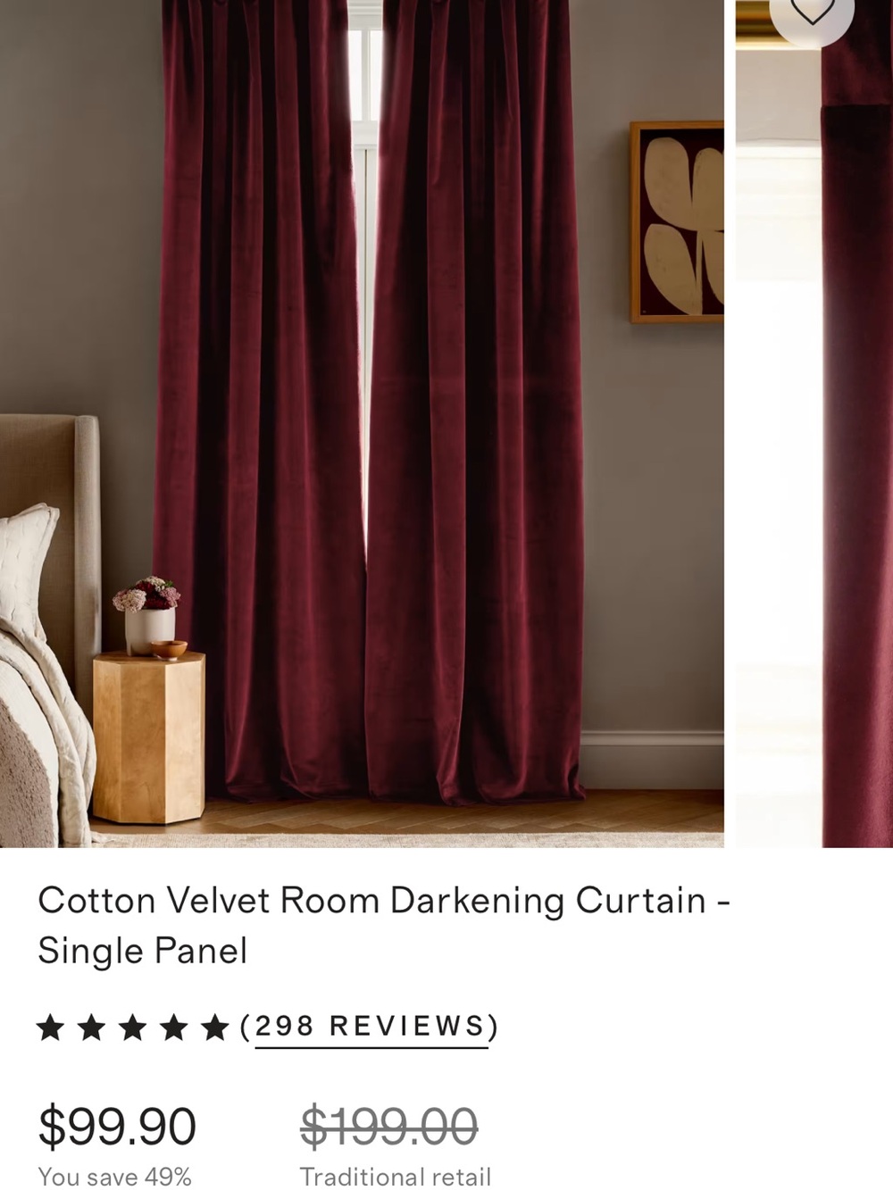 Quince Cotton Velvet Room-Darkening Curtain Panel - Set of 2 - Bordeaux - 48x96